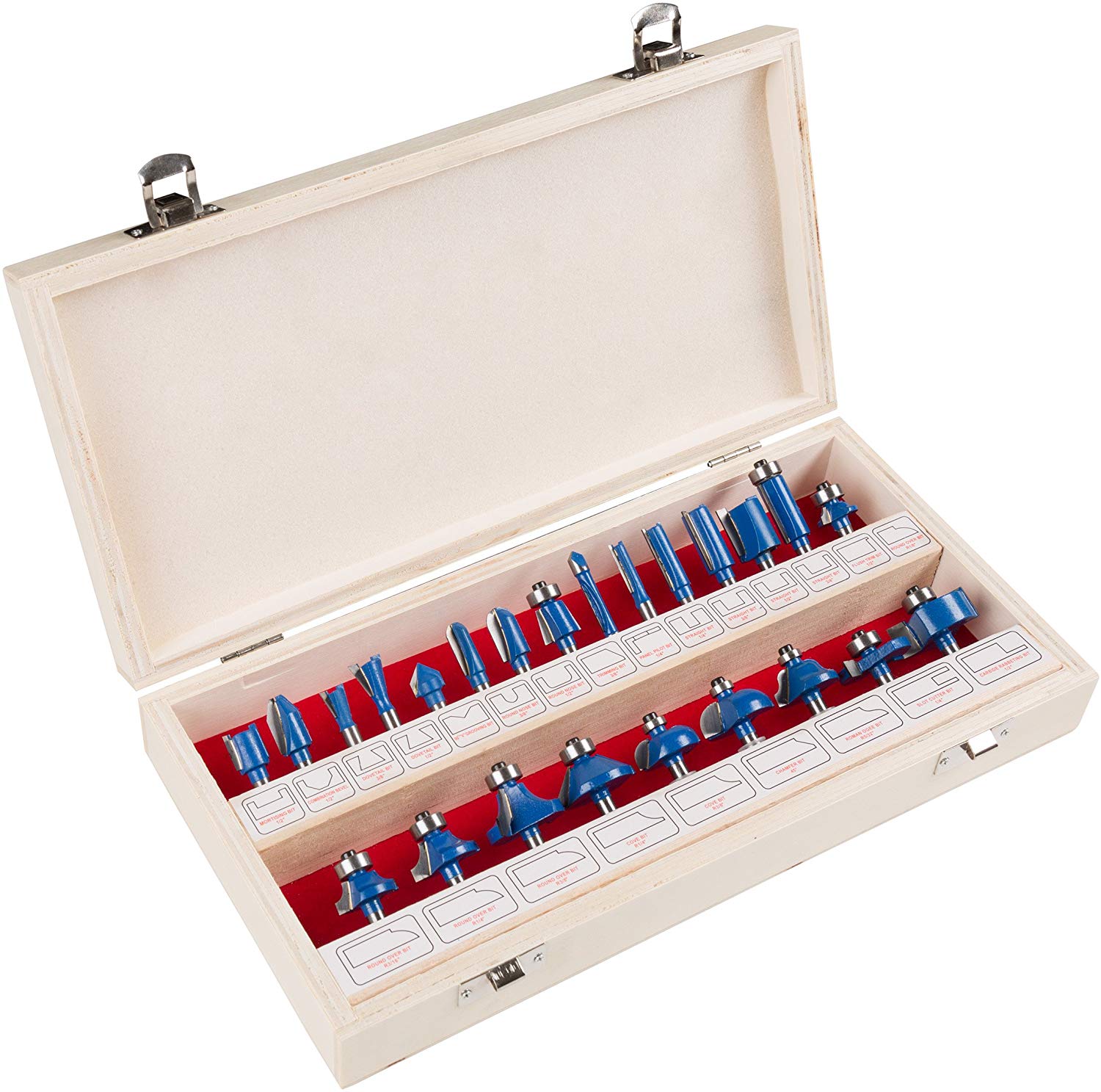 Stalwart Router Bit Set- 24 Piece Kit with ¼” Shank and Wood Storage Case