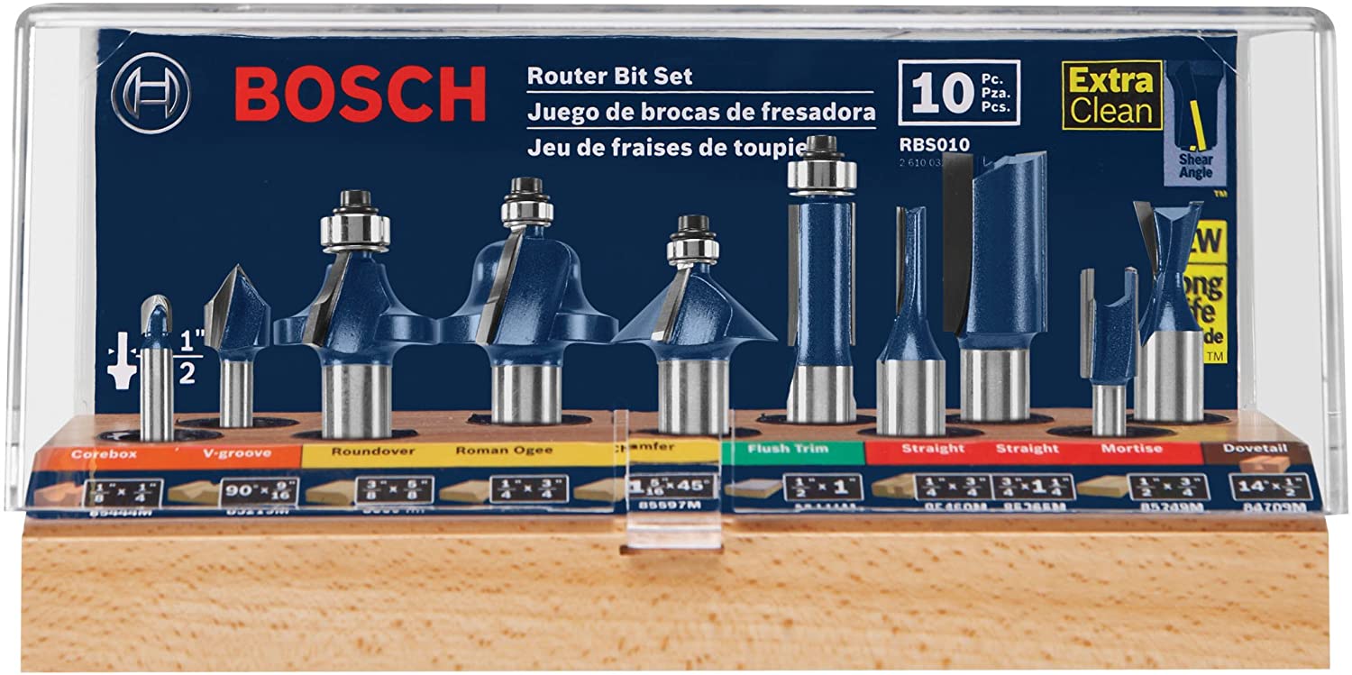 Bosch RBS010 1/2-Inch and 1/4-Inch Shank Carbide-Tipped All-Purpose Professional Router Bit Set