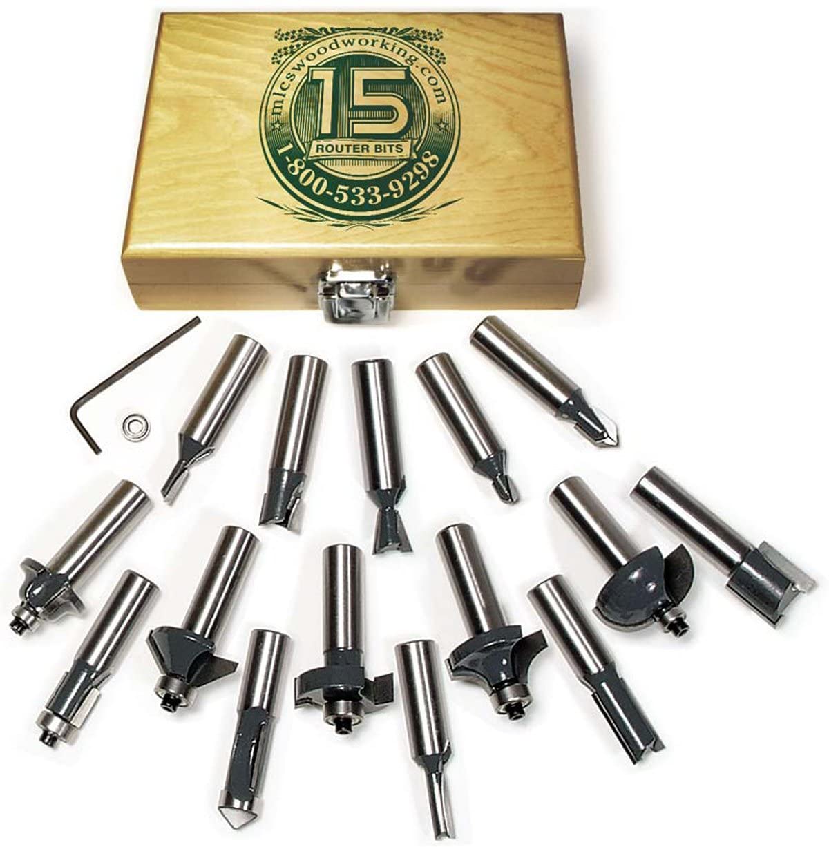 MLCS 8377 15-Piece Router Bit Set with Carbide-Tipped 1/2-Inch Shanks
