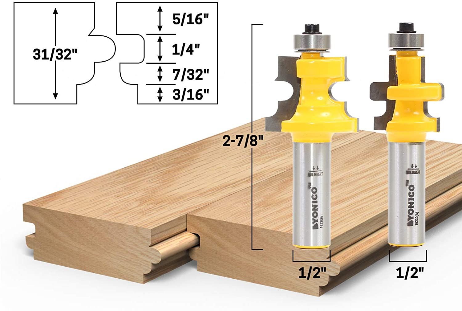 Yonico 15229 Flooring 2 Bit Tongue and Groove Router Bit Set